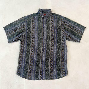 Vintage 90er Jahre Azteken Muster Shirt in Grün/ Blau Grösse S/M