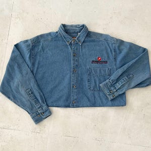 Vintage 90s Blue Denim Workwear Cropped Shirt Size L
