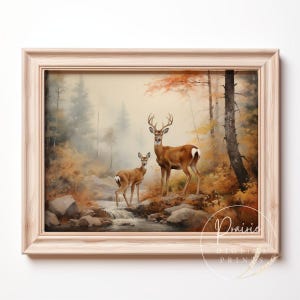Deer in Autumn Forest Art, Neutral Palette, Fall Decor Digital Download, Perfect Gift for Wildlife and Outdoor Enthusiasts, Farmhouse Decor