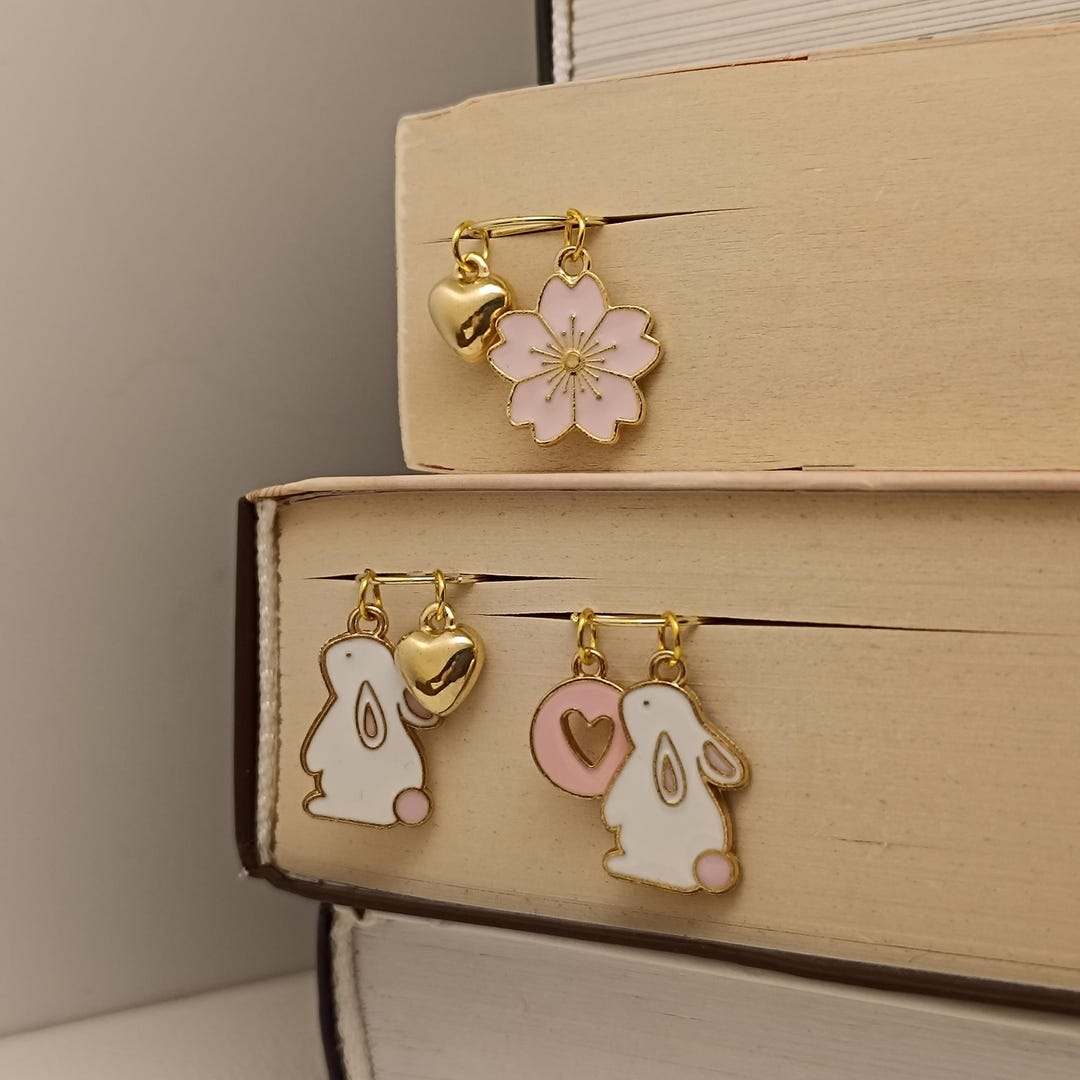 Cute Paperclip, Bookmark Clip With Pendant Rabbit, Heart and Flower ...