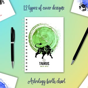 Libreta del zodiaco A4 B5 A5 con carta natal y bordes de colores. Linda libreta con un signo astrológico. Gráfico, cuadrícula de puntos, ancho, rayas universitarias