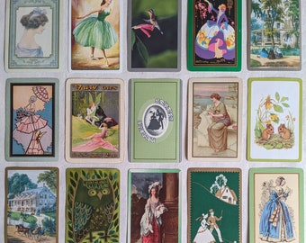 Vintage green junk journal cards. 15  illustrated deco paper ephemera. retro ballet fashion silhouette fairy nature cottage art deco collage
