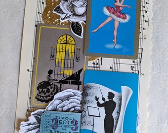 Ballet junk journal layout. vintage art deco paper ephemera collage kit. Ballerina Dancing Piano Music Orchestra Symphony Conductor