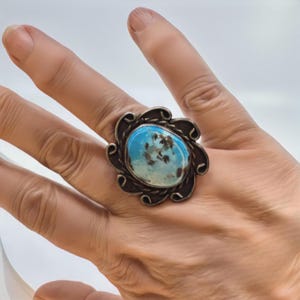 Turquoise Sterling Silver Ring, Raw Turquoise Ring, Vintage Sterling Silver Ring, Navajo Ring, Vintage Turquoise Ring, Flower Ring 925 Ring