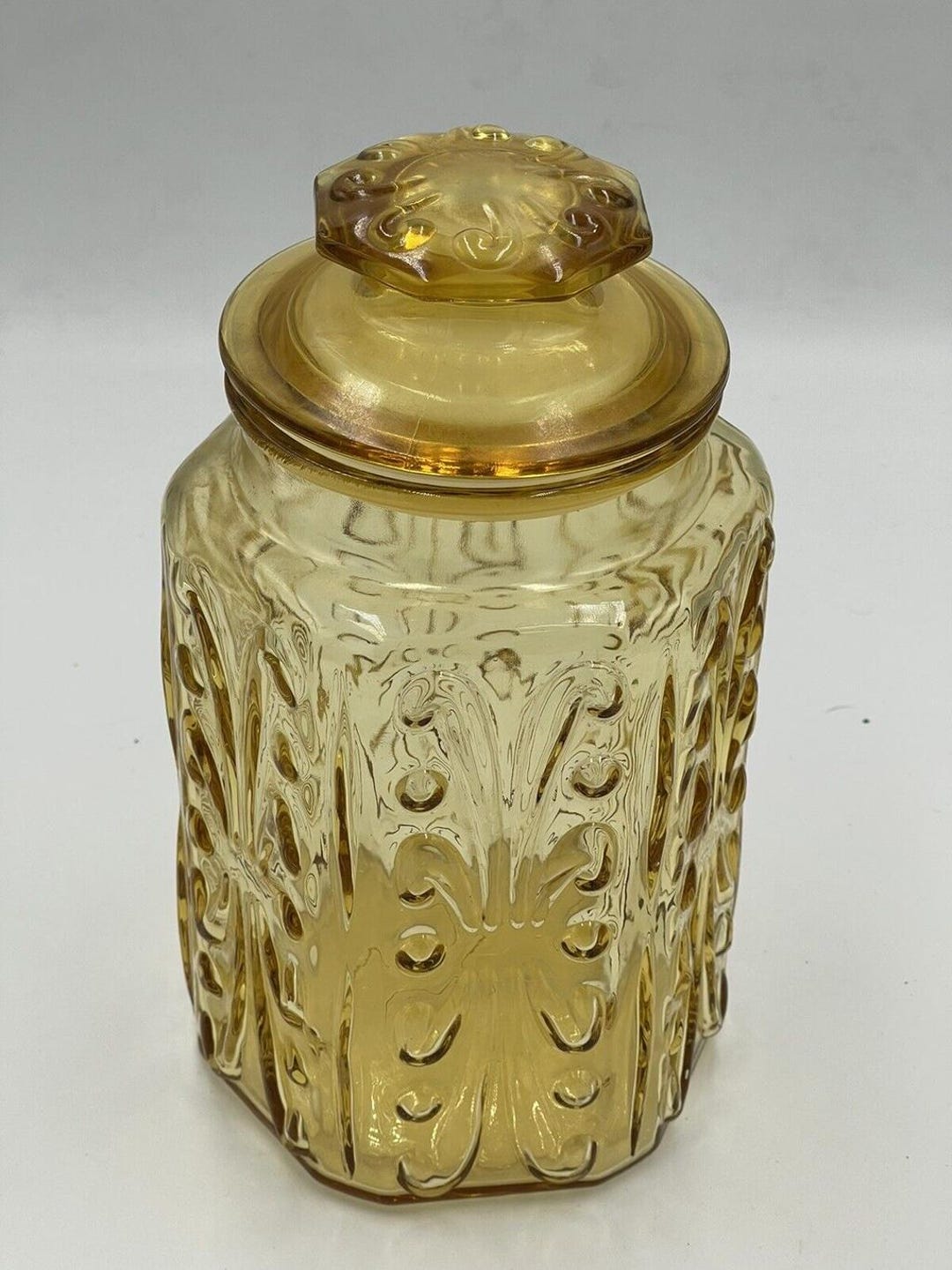 Vintage Atterbury Emperial Amber Jar – Pot En Verre Ambré Ancien, Déco Industrielle