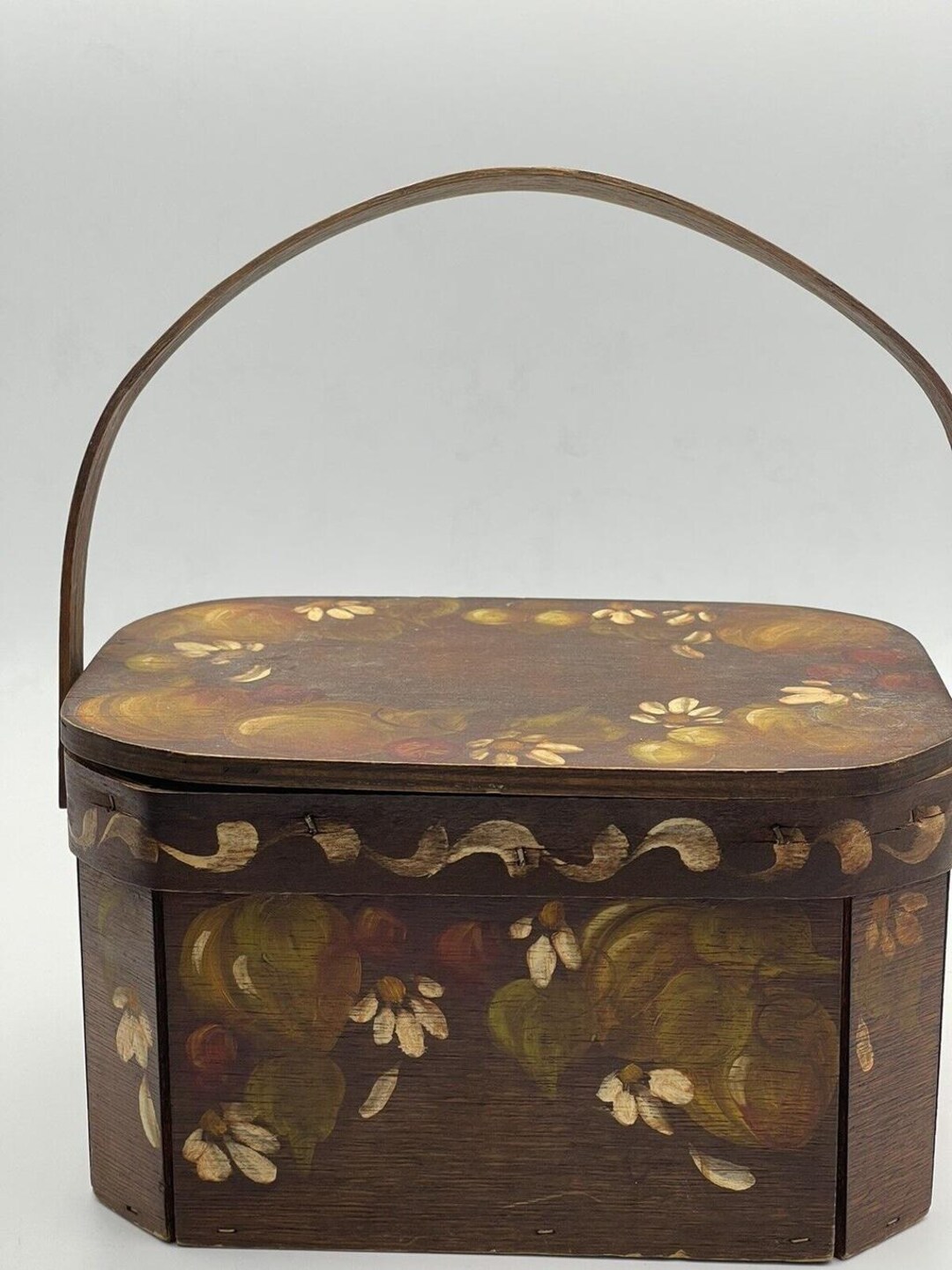 Vintage 1960s Wood Sewing Box Purse Hand Painted Floral Fruit 8x5x6 ...