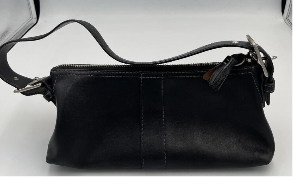 00’s coach hand shoulder bag 2way BLACK Coach 7461 Leather One Handle Bag Shoulder Mini Black Silver