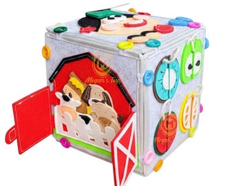 Busy Cube Book Ages 3+ - Soft Montessori Quiet Book - Kids Activity Toy for Travel Car Airplane - Sensory Gift for Boys Girls
