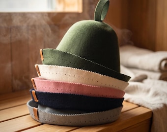 100% Wool Sauna Hat and Cap for Men  Women, Adjustable One-Piece Merino Felt Banya Hat, Sauna Gift, Sauna Lover Gift, 5 Colors
