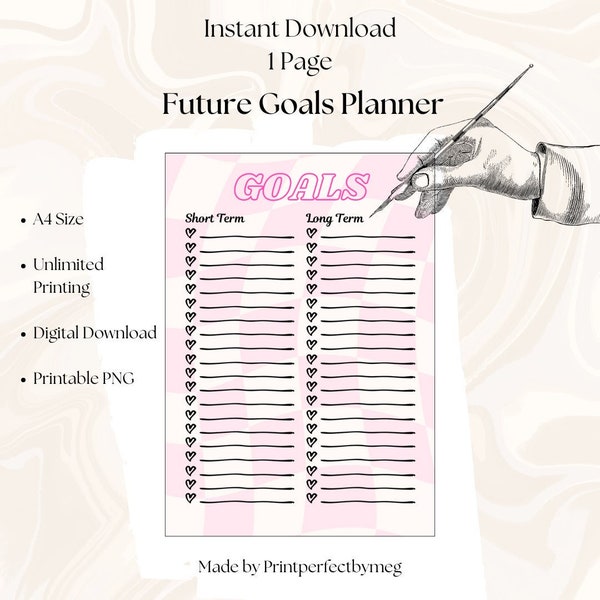 Ultimate Goal Planner, Printable Short & Long term Planner, Achieve your dreams, Instant Download PNG, Print on Demand, 2024 goal tracker