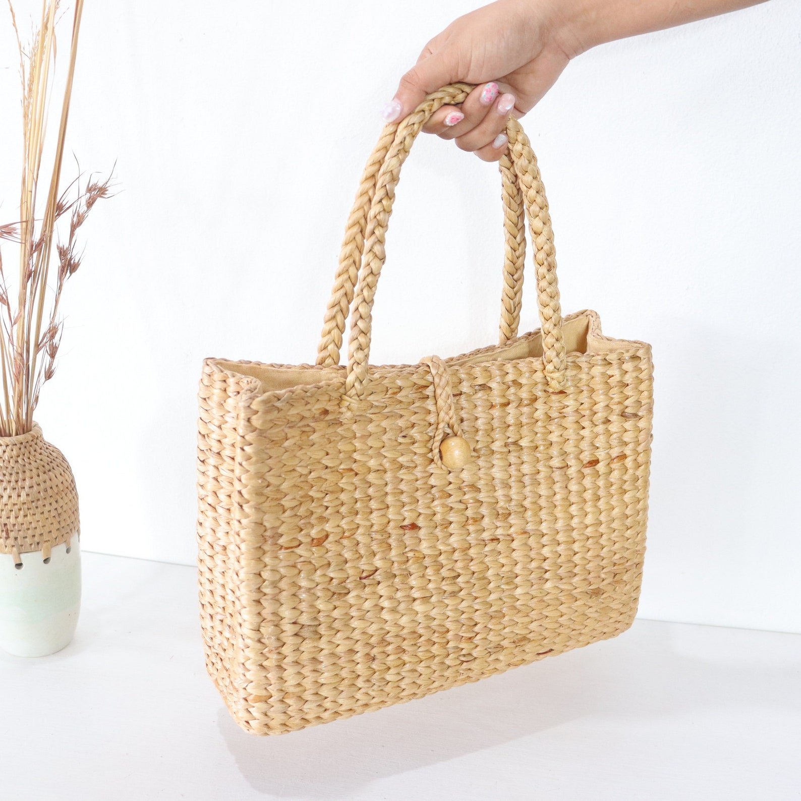 Hand Woven Water Hyacinth Bag: Eco-friendly Beach Tote - Etsy