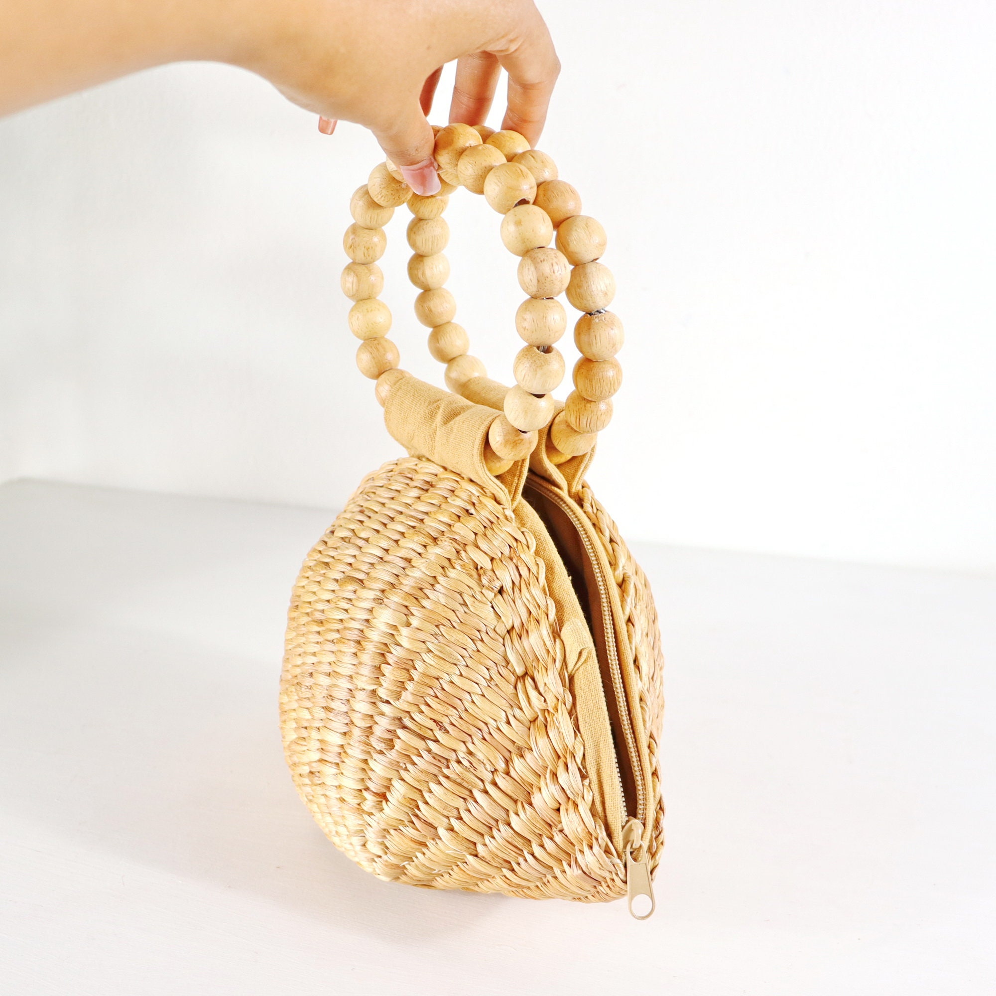 Knotted Top Handle Straw-Effect Bag main image 0