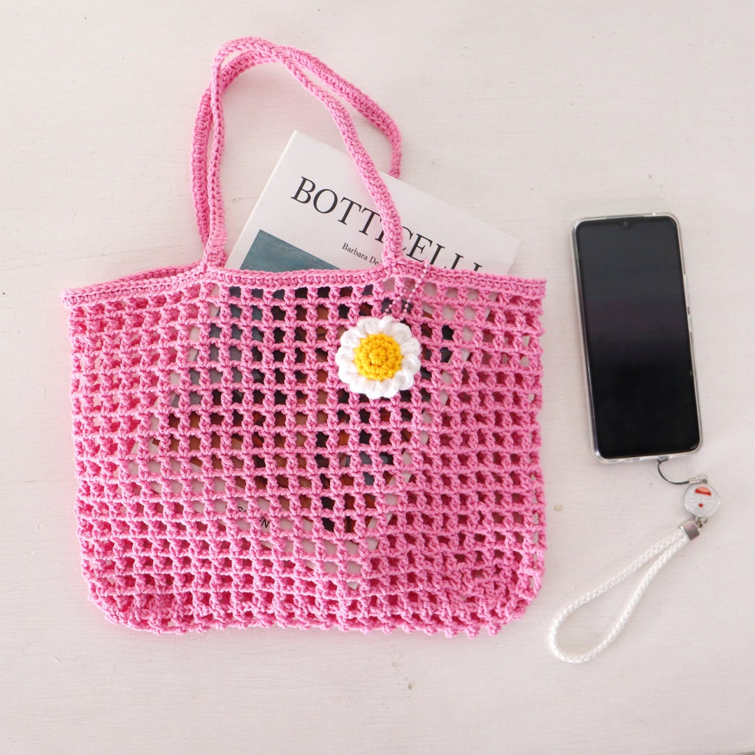 Binge Women's Pink Crochet Fringe Crochet Double Flat Strap Handbag Purse