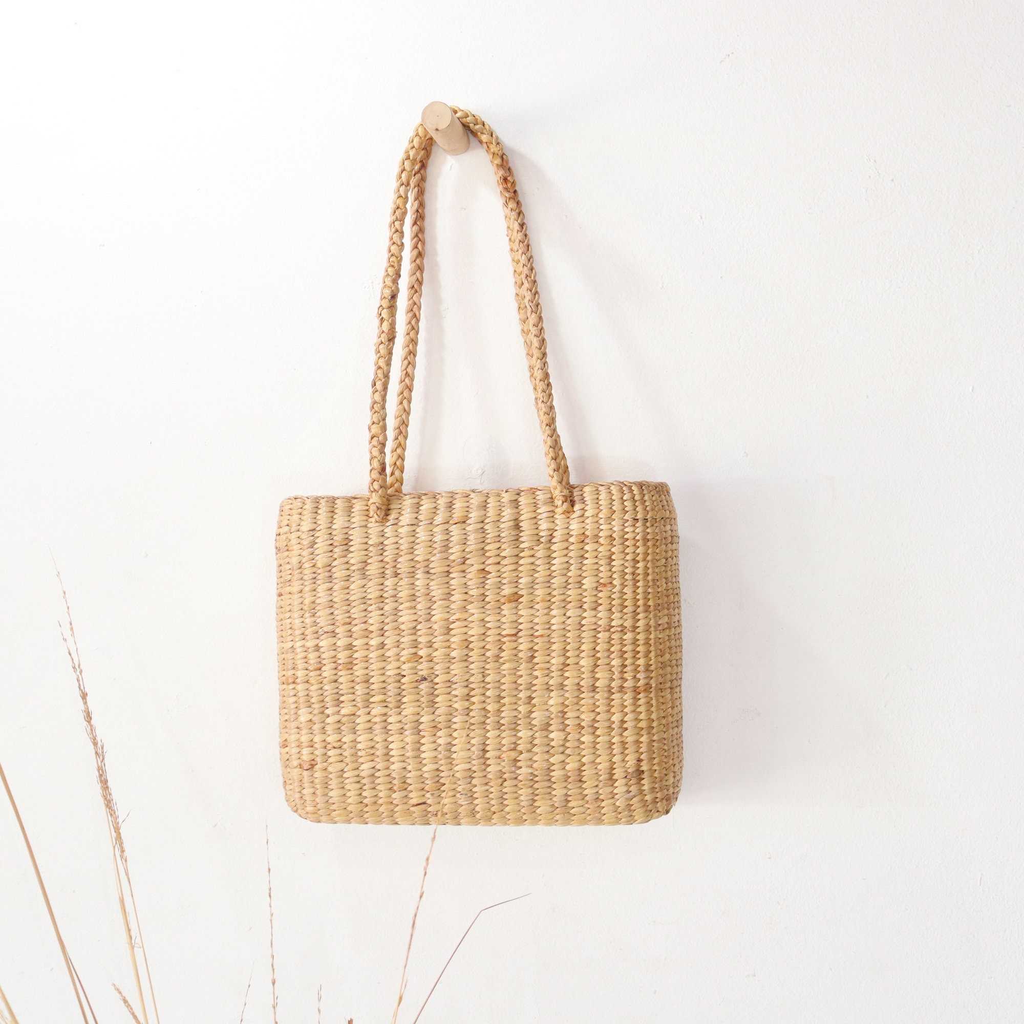 Hand Woven Water Hyacinth Tote Bag: Thai Straw Weave - Etsy