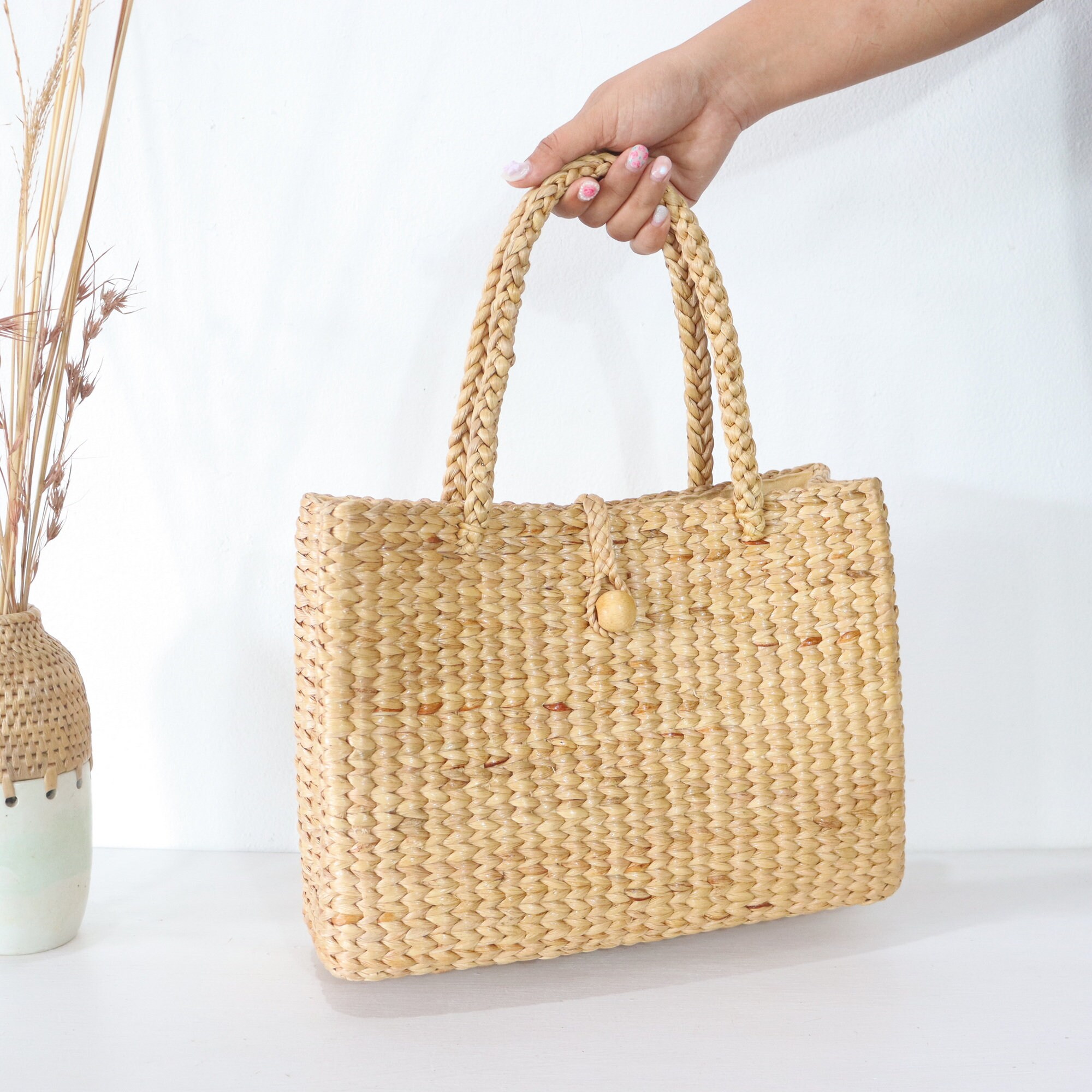 Hand Woven Water Hyacinth Bag: Eco-friendly Beach Tote - Etsy