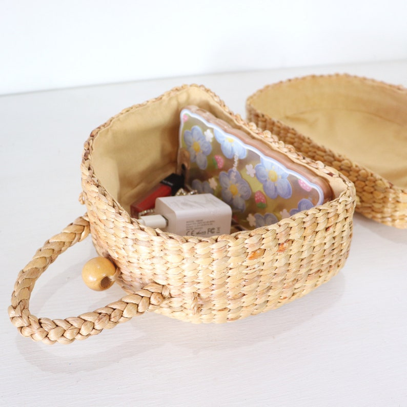 Handle Wooden Handle Woven Straw Bag