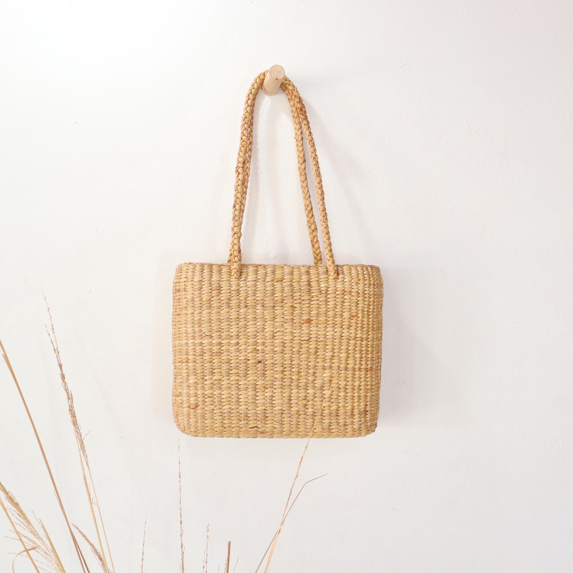 Hand Woven Water Hyacinth Tote Bag: Thai Straw Weave - Etsy