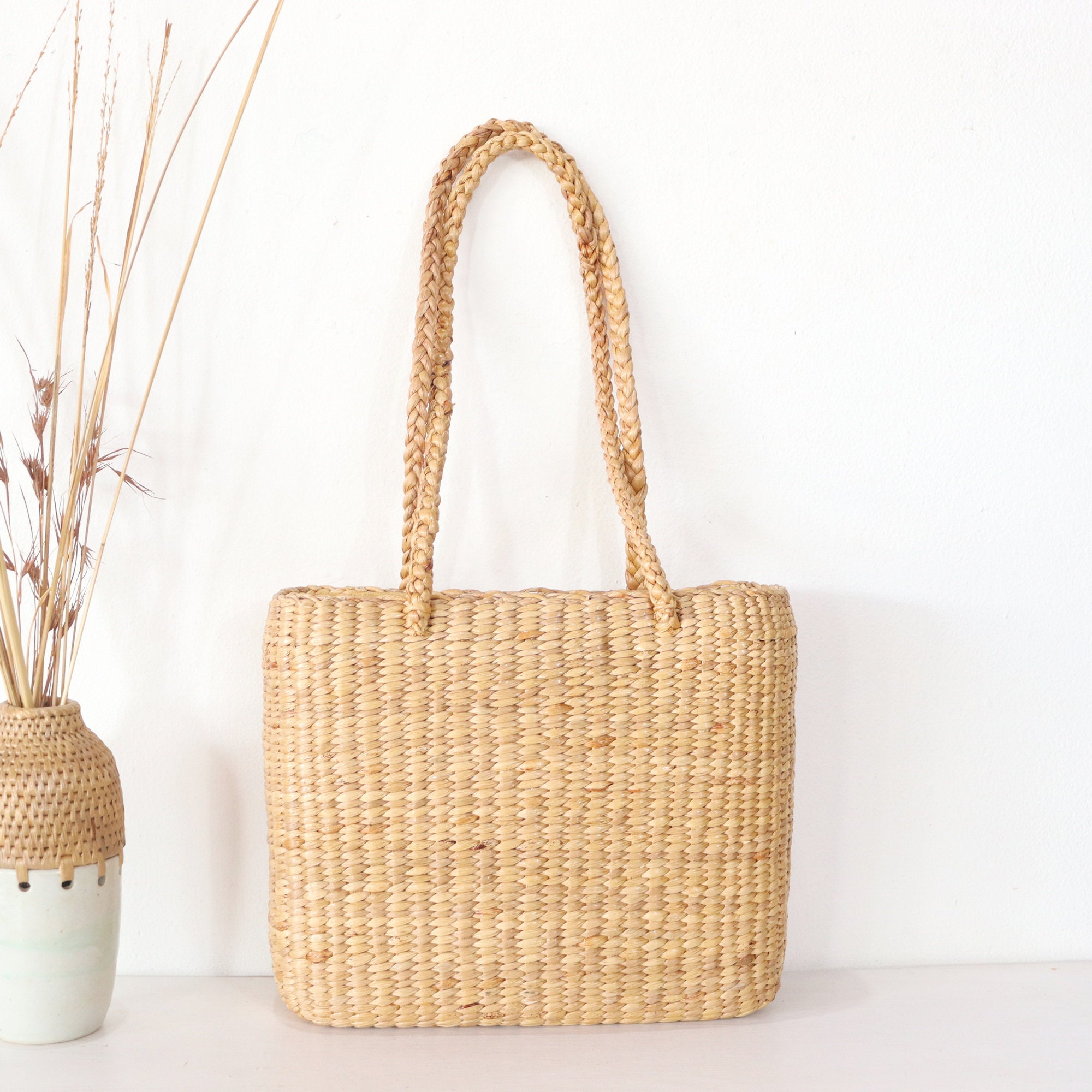 Hand Woven Water Hyacinth Tote Bag: Thai Straw Weave - Etsy