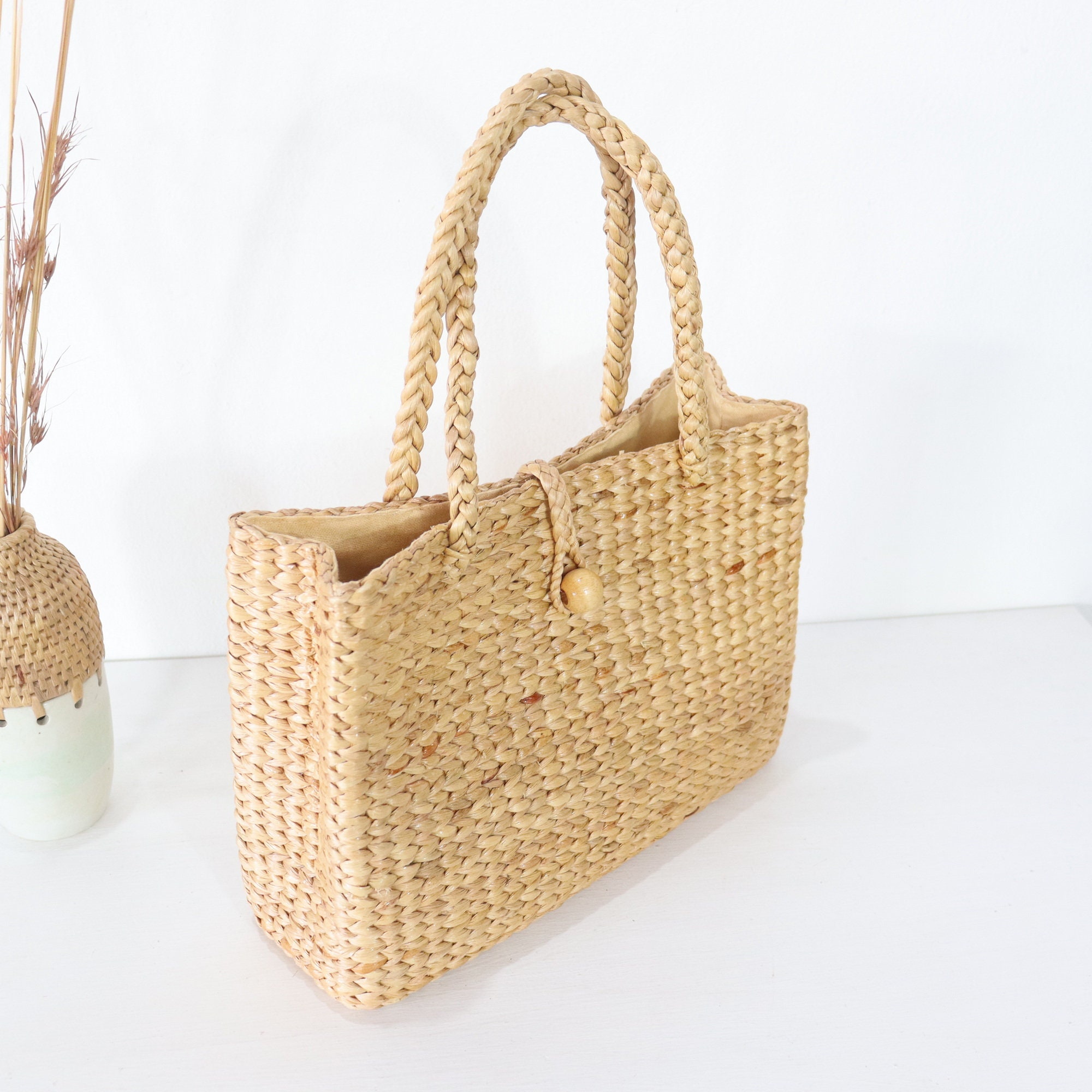 Hand Woven Water Hyacinth Bag: Eco-friendly Beach Tote - Etsy