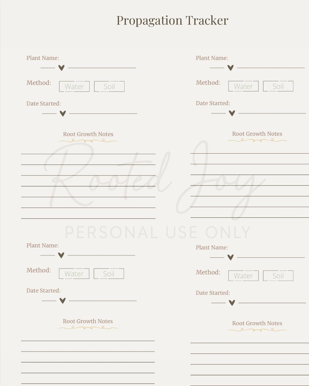 Plant Propagation Tracker | Root Growth Log (printable PDF) - Etsy