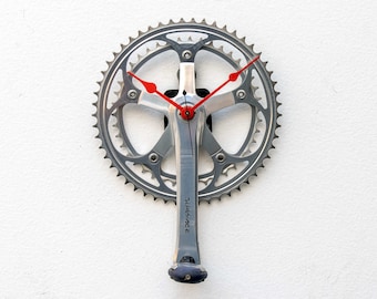 Recycled Dura-ace Bike Crank Arm Clock, gear, pedal, repurpose, reclaim, reuse, upcycle, bicycle, time, chain, battery, chain, cog, wall,