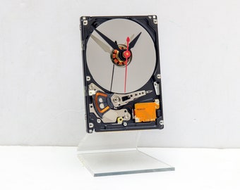 Recycled Computer Laptop Hard Drive Clock, geek, nerd, desk, unique, industrial, decor, steampunk, repurpose, upcycle, reuse, reclaim, PC,