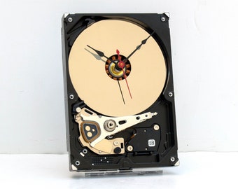 Hard drive clock, Computer, PC, Industrial, Recycle, upcycle, reuse, repurpose, nerd, geek, Apple, Mac, desk, boyfriend, girlfriend, office,