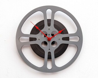 Film Reel Wall Clock, Movie, Theater, Decor, Photographer, recycle, repurpose, upcycle, antique, vintage, 16mm, battery, analog, tik tok,