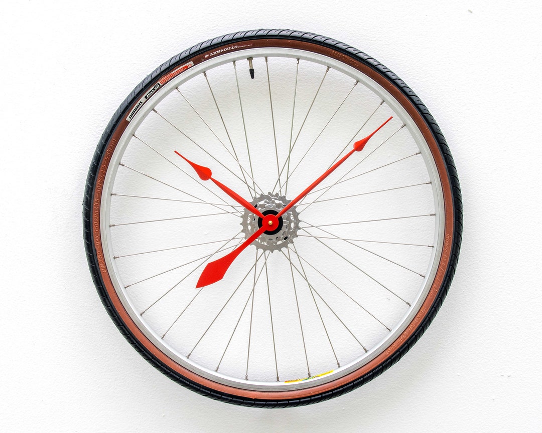 Recycled Bike Wheel Clock, Large, Wall, Tire, Gear, Cycle, Steampunk ...