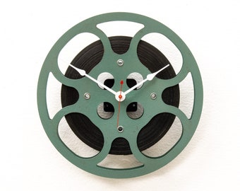 Film Reel Wall Clock, Filmmaker, Movie, Theater, Decor, Photographer, recycle, reuse, repurpose, upcycle, antique, vintage, 16mm, battery,