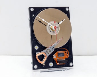 Hard drive clock, Computer, PC, Industrial, Recycle, upcycle, reuse, repurpose, nerd, geek, Apple, Mac, desk, boyfriend, girlfriend, office,