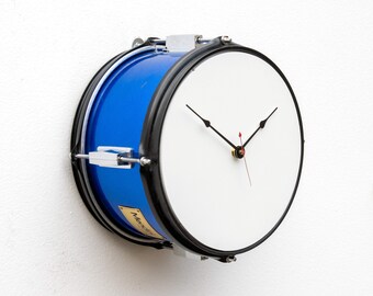 Drum Clock, tom tom, percussion, steampunk, repurpose, recycle, reuse, repurpose, reclaim, music, inspire, instrument, battery, wall, time.