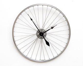 Bike Wheel Clock, Large, Wall, gear, Cycle, Steampunk, Bicycle, Modern, road, repurpose, reuse, upcycle, recycle, hub, battery, chain, time,