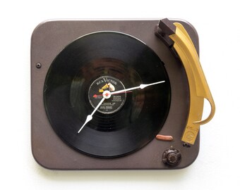 Turntable clock, record, player, album, LP, wall,  Analog, music, console, vinyl, Recycle, upcycle, repurpose, reuse, audiophile, battery,