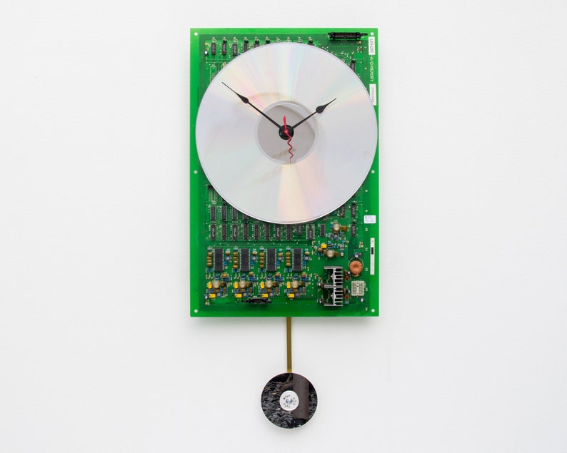 Circuitboard Clock PC Laser Disk Geek nerd repurpose image 1