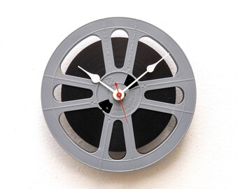 Film Reel Wall Clock, Movie, Theater, Decor, Photographer, recycle, repurpose, upcycle, antique, vintage, 16mm, battery, analog, tik tok,