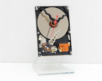 Recycled Computer Laptop Hard Drive Clock, geek, nerd, desk, unique, Mac, industrial, decor, steampunk, repurpose, upcycle, reuse, reclaim,