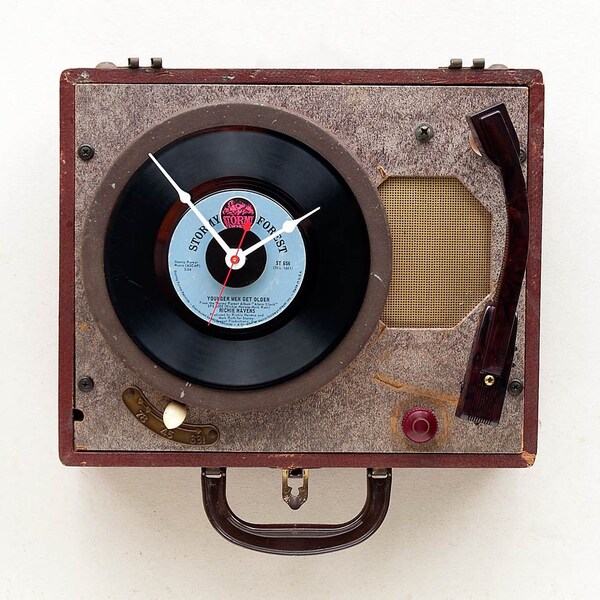 Clock created from a recycled Firestone record player