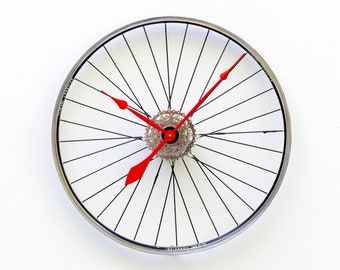 Bike Wheel Clock, Large, Wall, gear, Cycle, Unique, Steampunk, sprocket, Bicycle, Modern, road, repurpose, reuse, recycle, upcycle, reclaim