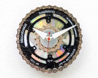 Recycled bike gear clock, cycle, bicycle, chain, boyfriend, sprocket, unique, repurpose, reuse, upcycle, time, wall, battery, dad, Father,