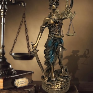 Lady Justice Statue: Blindfolded Goddess with Scales - Law Office Decor