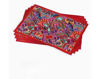 Boho Ethnic Table Placemats – Set of 4, Vintage-Inspired Woven Dining Decor