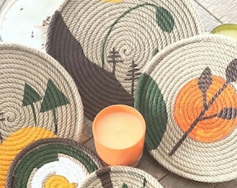 Juego de 5 cestas de pared africanas estilo bohemio – Decoración tejida a mano – Platos de yute natural