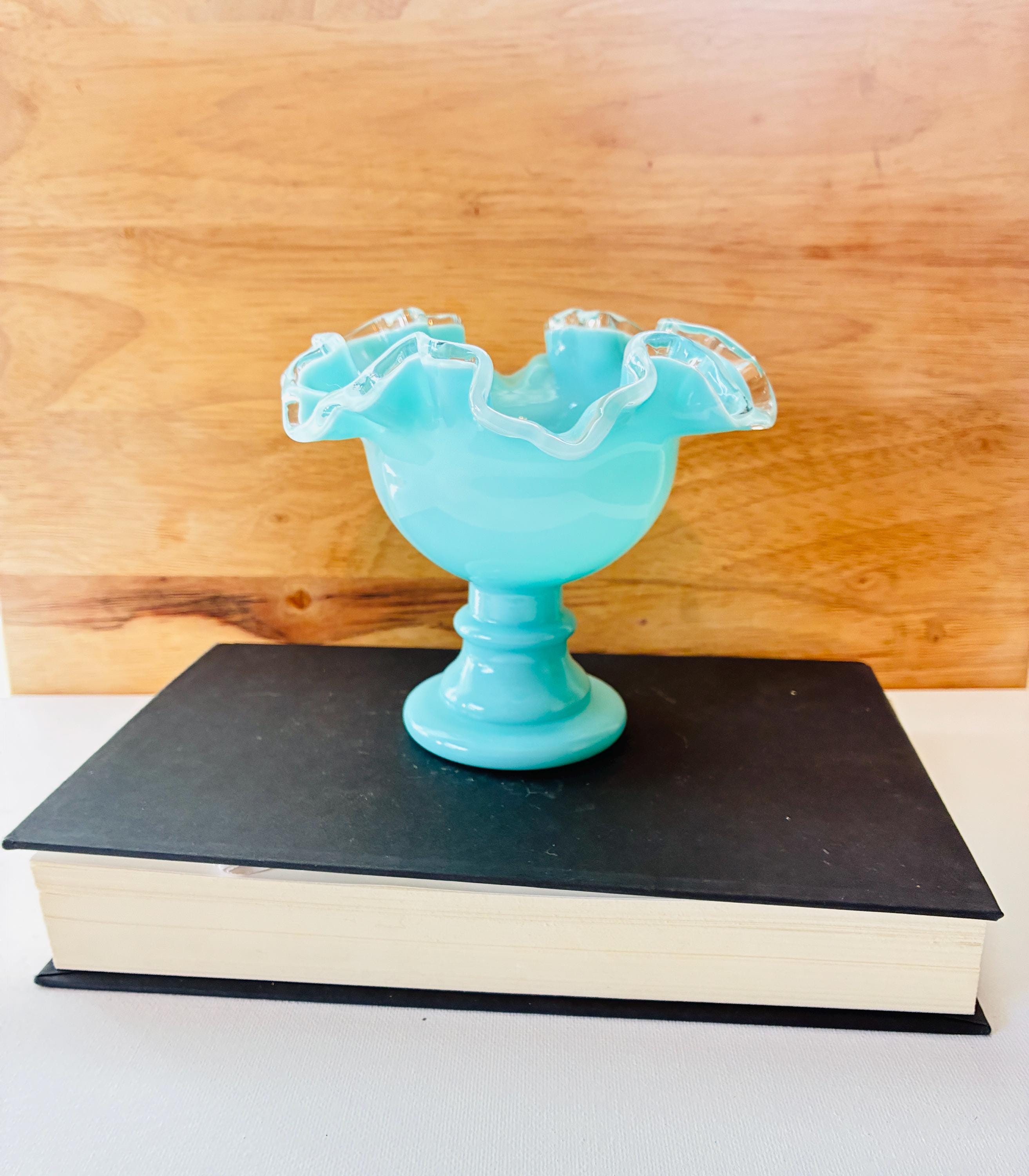 Fenton Blue Opalescent Ruffled Edge Bowl - Etsy