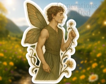 Art Nouveau Forest Fairy Sticker – Ethereal Woodland Male Fae Vinyl Sticker