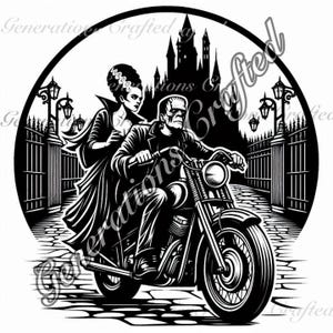 Frank e la sua sposa in crociera su una motocicletta in confezione da tre SVG e PNG
