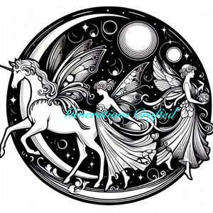 Vol de fée et licorne SVG