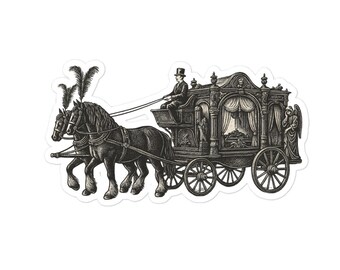 Victorian Mourning Hearse Sticker: Gothic Funeral Carriage Art