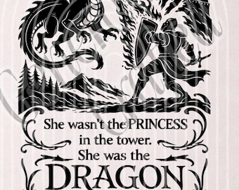 Dragon Guarding Tower SVG PNG, Fantasy Cut File (Digital Download)