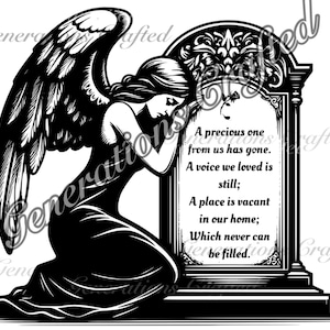 A Precious One From Us Has Gone - Cemetery Angel Memorial SVG en png